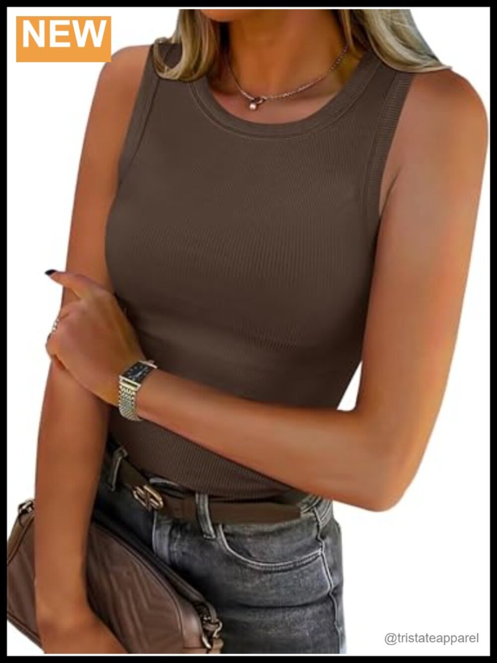 High Neck Ribbed Knit Tank Top Sleeveless Racerback Slim Fit Yoga Summer